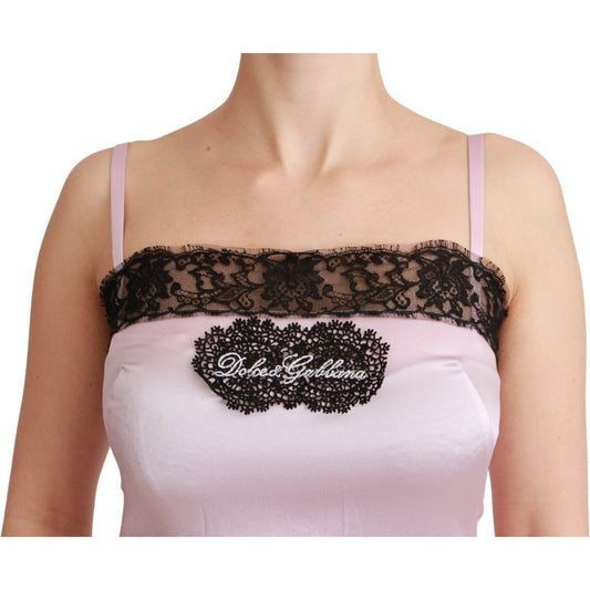 Dolce & Gabbana Silk Black Lace Top Pink Tank Blouse TSH4591-48