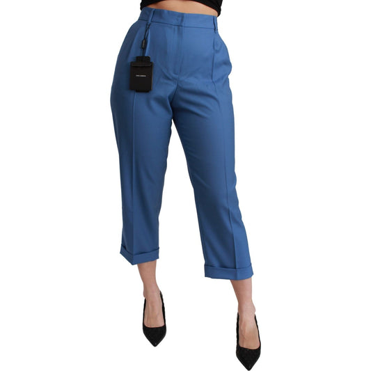 Dolce & Gabbana Blue Pleated Wool Cuffed Cropped Trouser Pants PAN71060-36