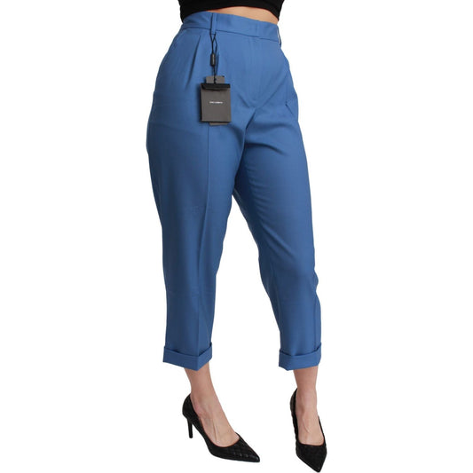 Dolce & Gabbana Blue Pleated Wool Cuffed Cropped Trouser Pants PAN71060-36