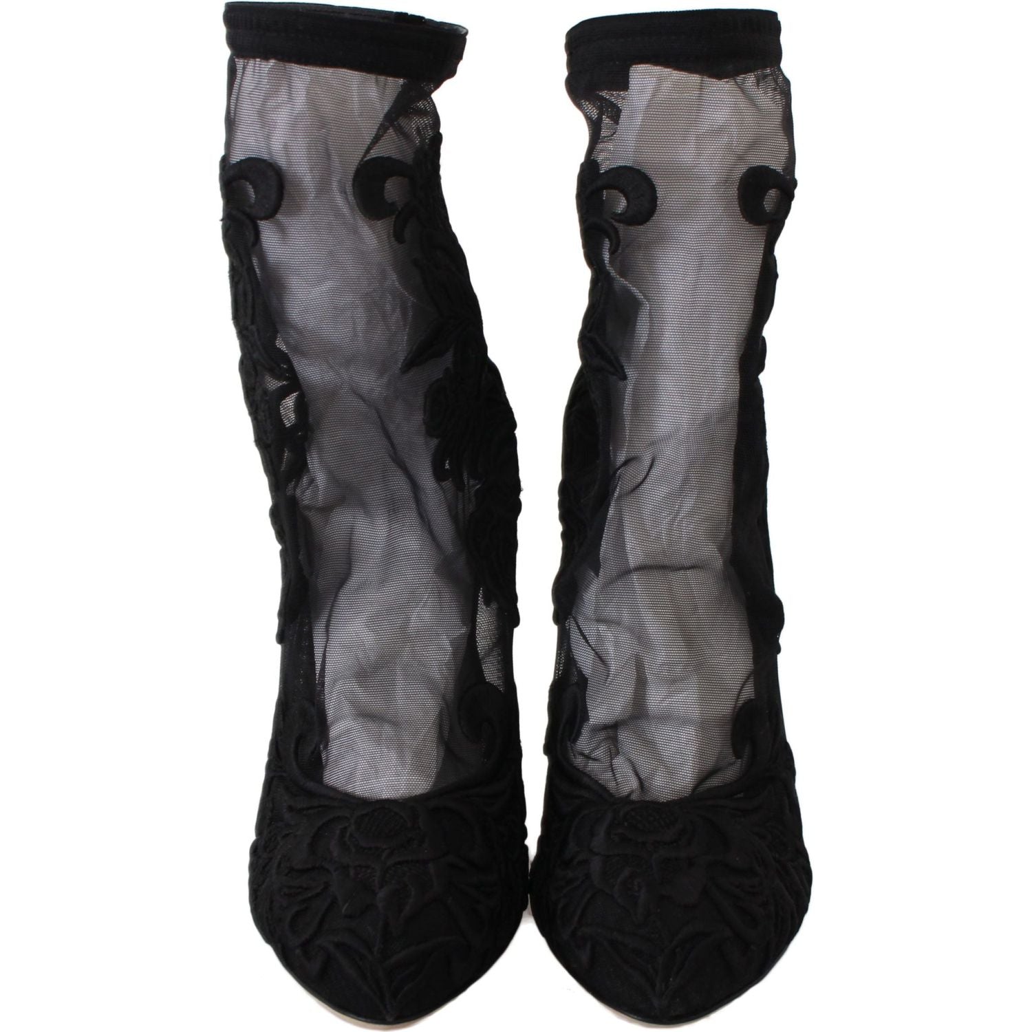 Dolce & Gabbana Black Roses Stilettos Booties Socks Shoes
