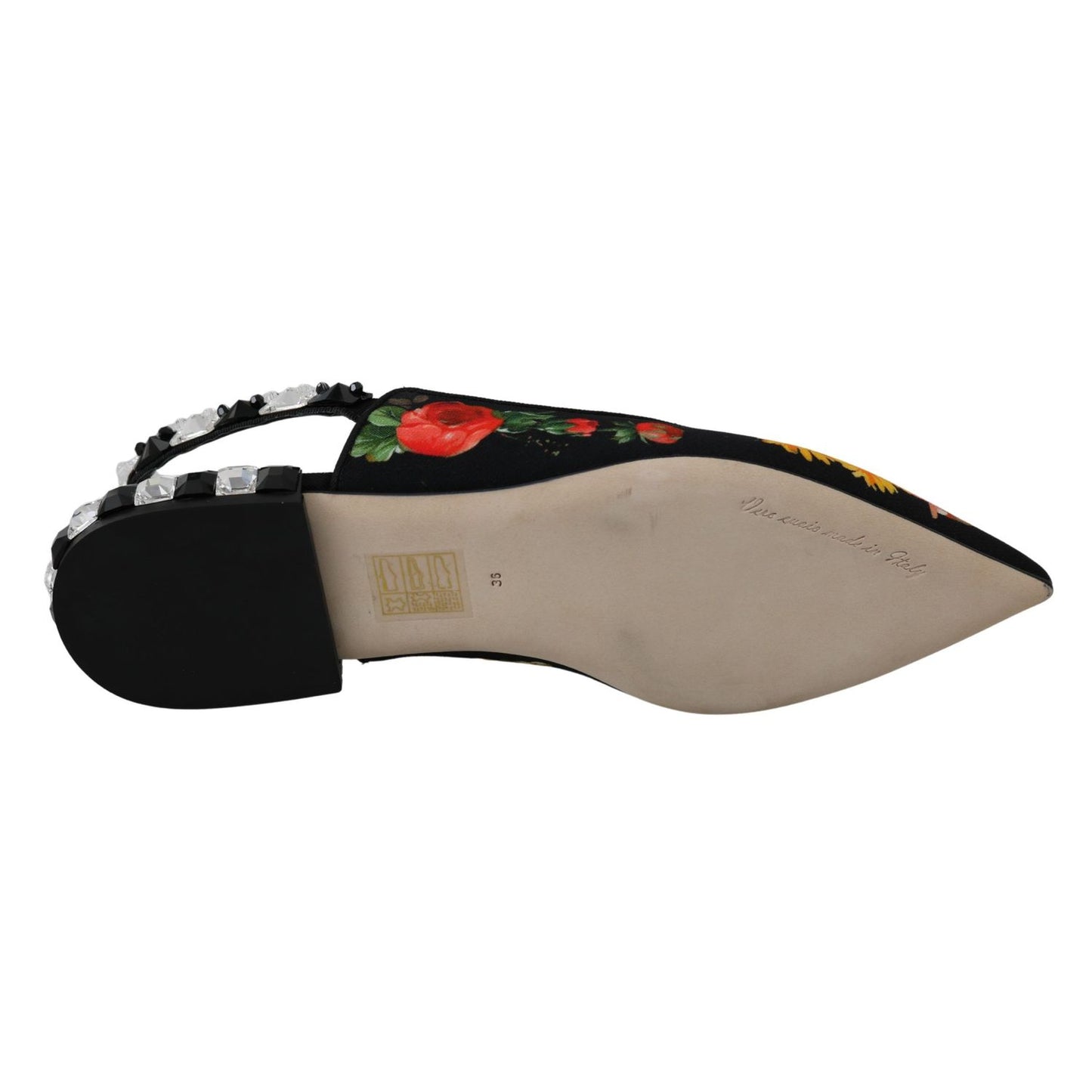Dolce & Gabbana Black Floral Crystal Slingbacks Flats Shoes