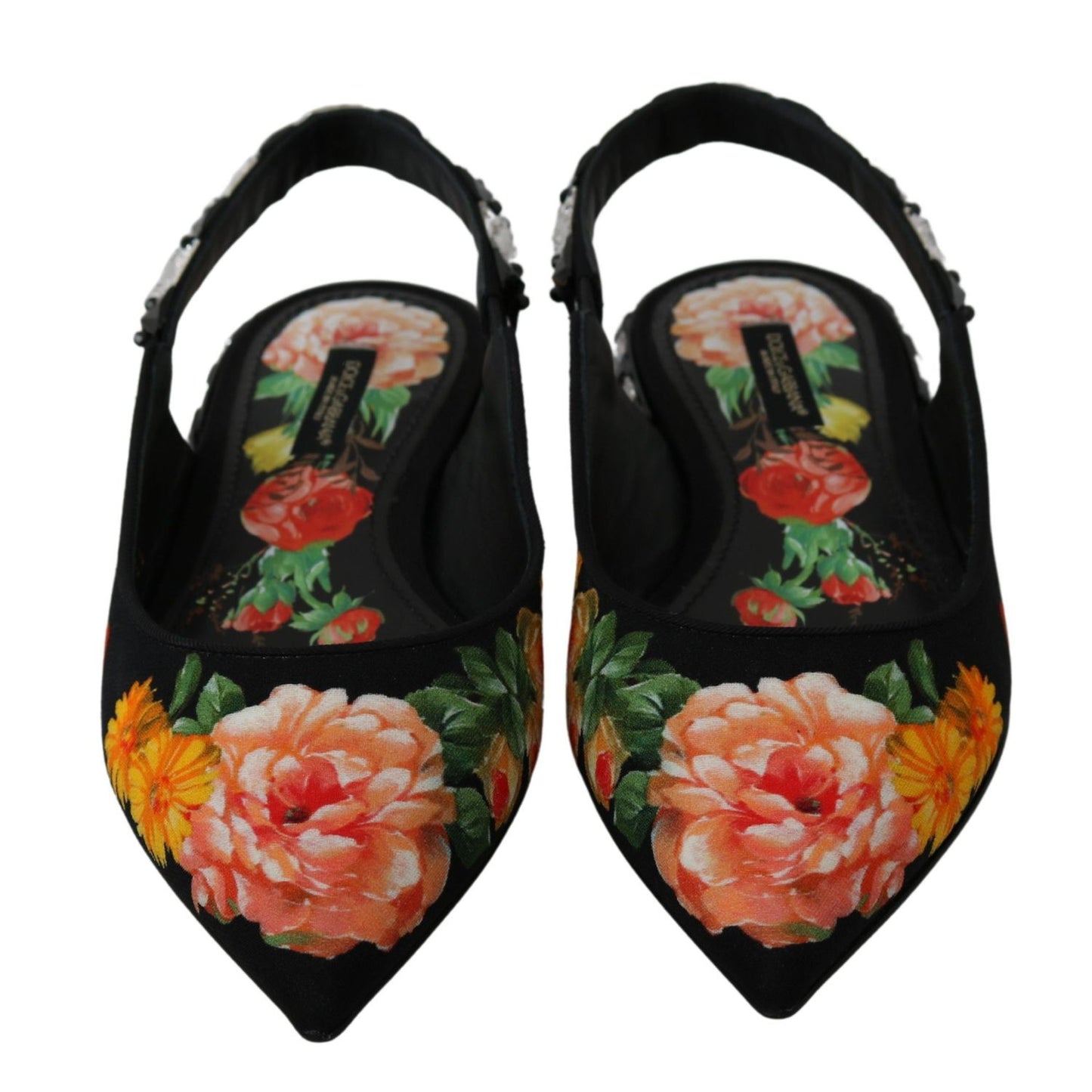 Dolce & Gabbana Black Floral Crystal Slingbacks Flats Shoes LA6572-36