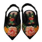 Dolce & Gabbana Black Floral Crystal Slingbacks Flats Shoes LA6572-36
