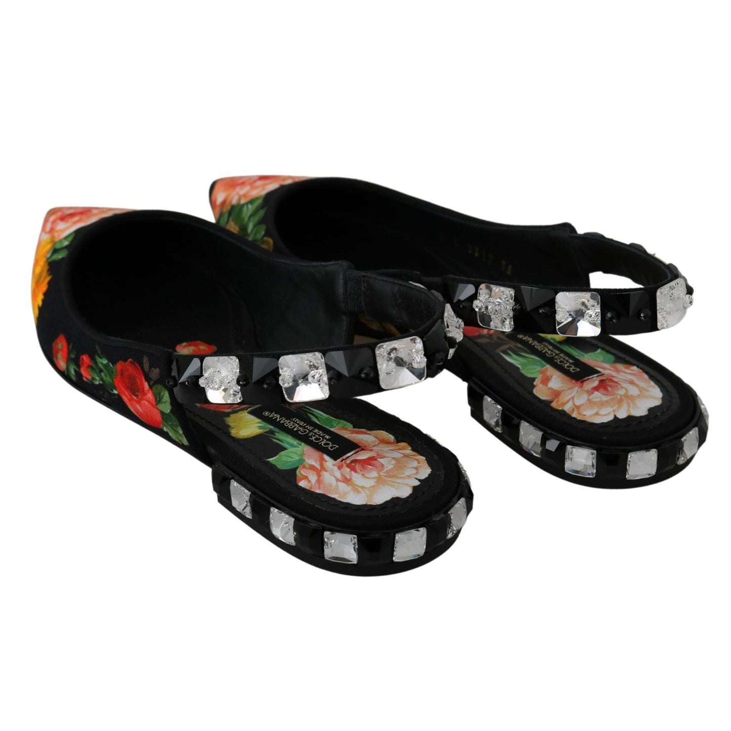 Dolce & Gabbana Black Floral Crystal Slingbacks Flats Shoes LA6572-36