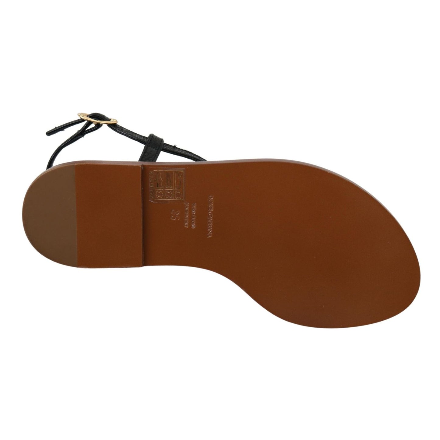 Dolce & Gabbana Black Leather Coins Flip Flops Sandals Shoes LA6577-35