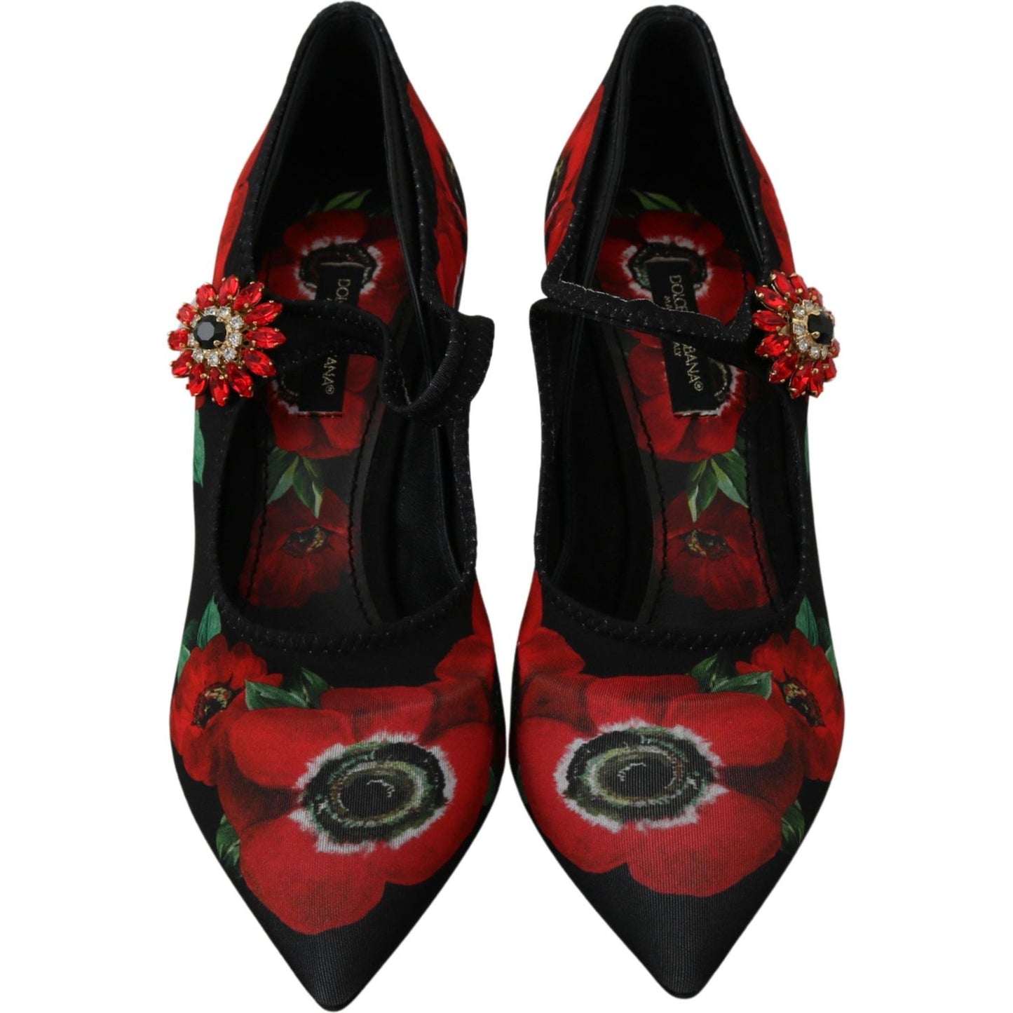Dolce & Gabbana Black Red Floral Mary Janes Pumps Shoes