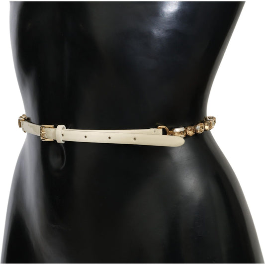 Dolce & Gabbana White Leather Crystals Waist Belt BEL60640-95