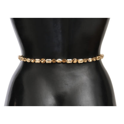 Dolce & Gabbana White Leather Crystals Waist Belt