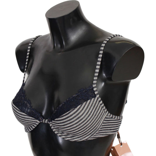Ermanno Scervino Blue Stripes Lace Reggiseno Bra Underwear BIK751-S