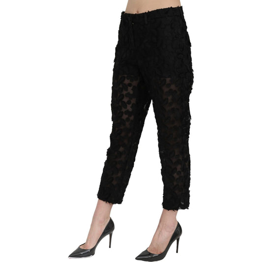 Dolce & Gabbana Black Lace Straight Cropped High Waist Pants PAN71061-42