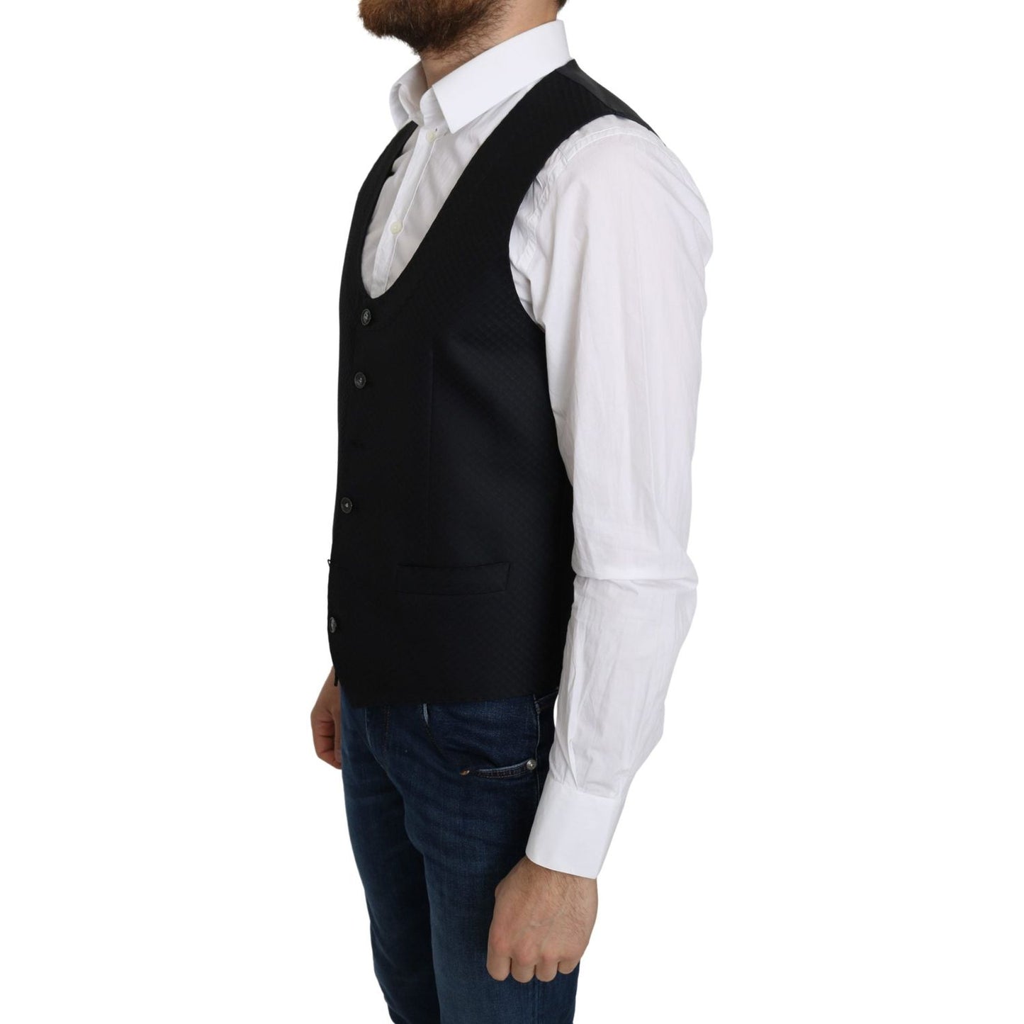 Dolce & Gabbana Blue Silk Romb Pattern Formal Coat Vest TSH5042-46