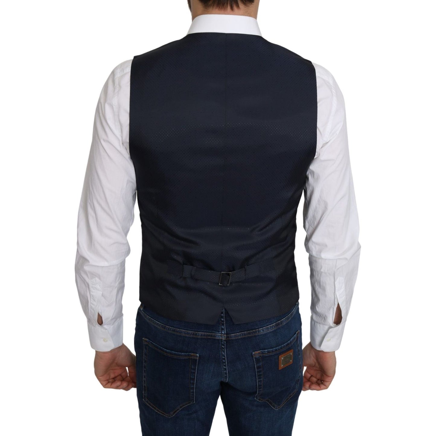 Dolce & Gabbana Blue Silk Romb Pattern Formal Coat Vest TSH5042-46