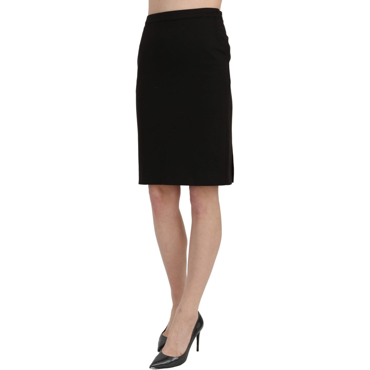 GF Ferre Black High Waist Pencil Cut Knee Length Formal Skirt