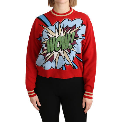 Dolce & Gabbana Red Knitted Cashmere Cartoon Top Sweater