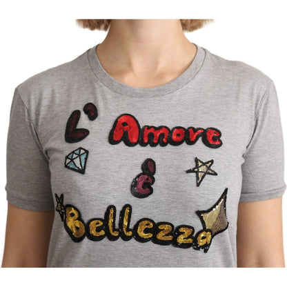 Dolce & Gabbana Gray Cotton Amore e Bellezza Top T-shirt
