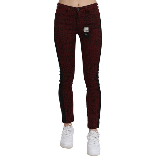 Costume National Dark Red Mid Waist Slim Fit Cotton Jeans PAN70641-26