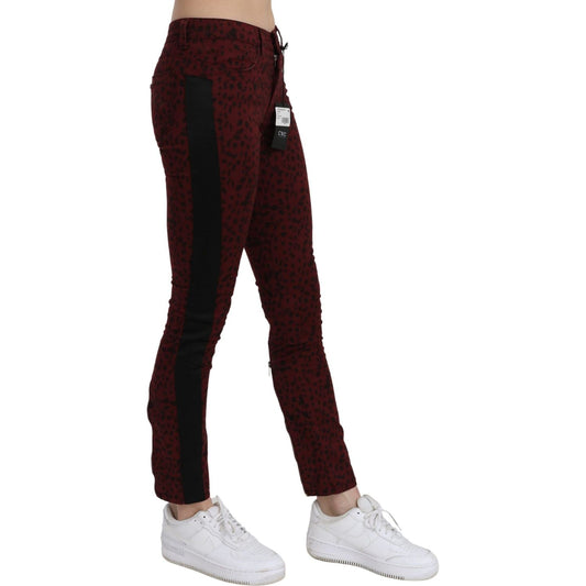 Costume National Dark Red Mid Waist Slim Fit Cotton Jeans PAN70641-26