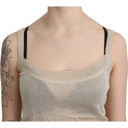 BYBLOS Beige Sleeveless Spaghetti Strap Tank See Through Top