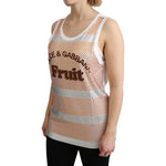 Dolce & Gabbana White Orange Crystal Sleeveless Tank Cotton Top TSH5139-40