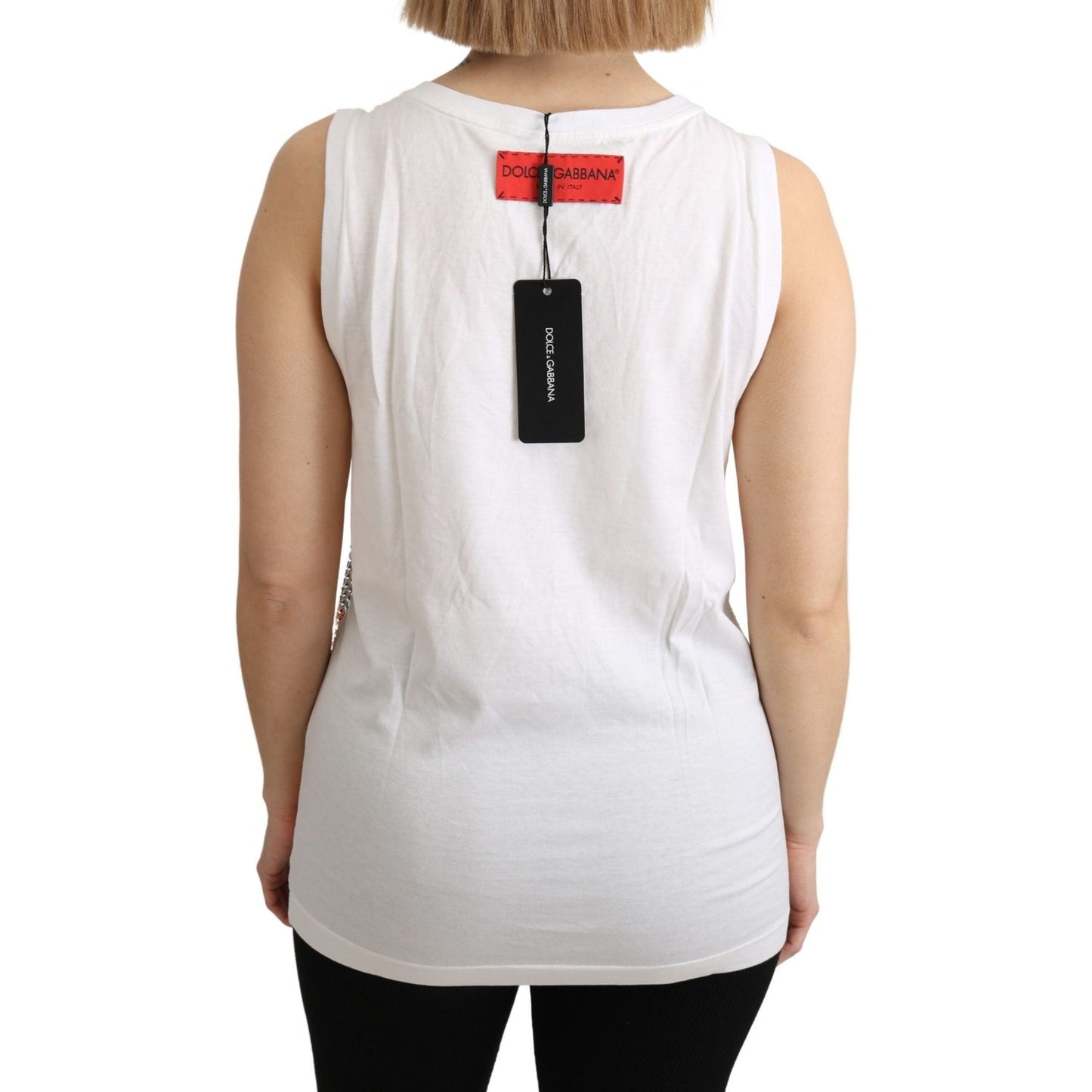 Dolce & Gabbana White Orange Crystal Sleeveless Tank Cotton Top TSH5139-40