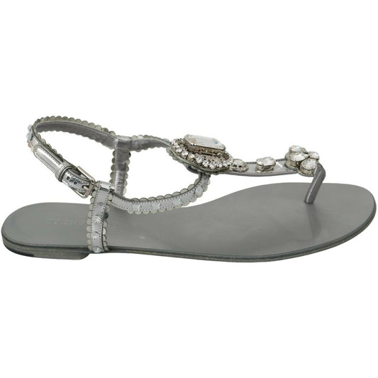 Dolce & Gabbana Silver Crystal Sandals Flip Flops Shoes LA6578-36