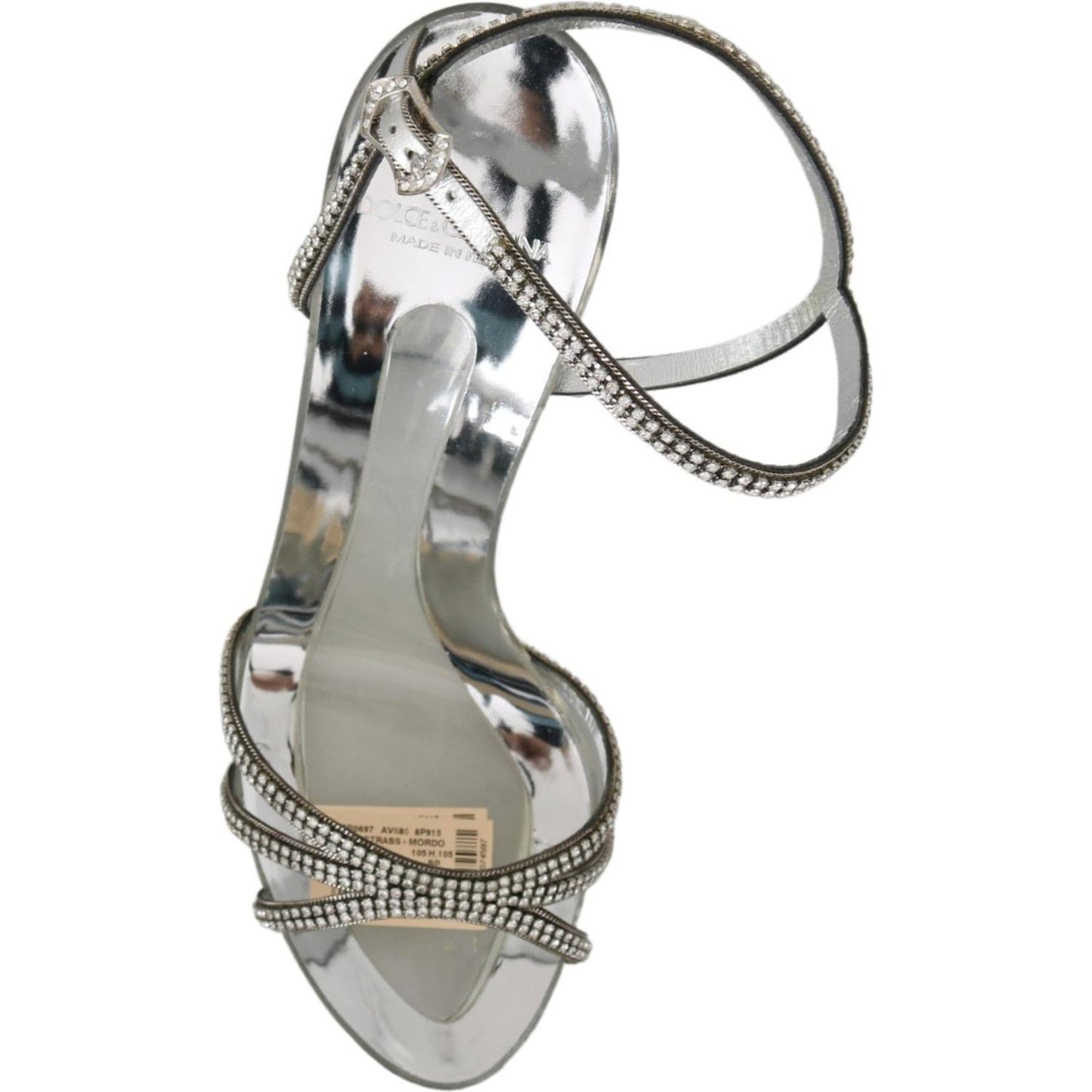 Dolce & Gabbana Silver Crystal Ankle Strap Sandals Shoes LA6906-39