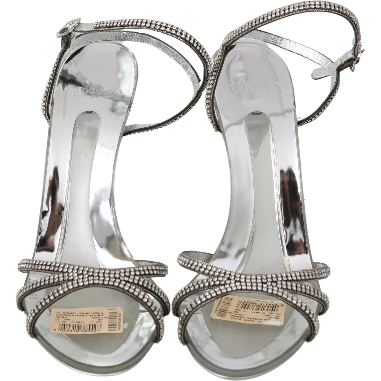 Dolce & Gabbana Silver Crystal Ankle Strap Sandals Shoes LA6906-39