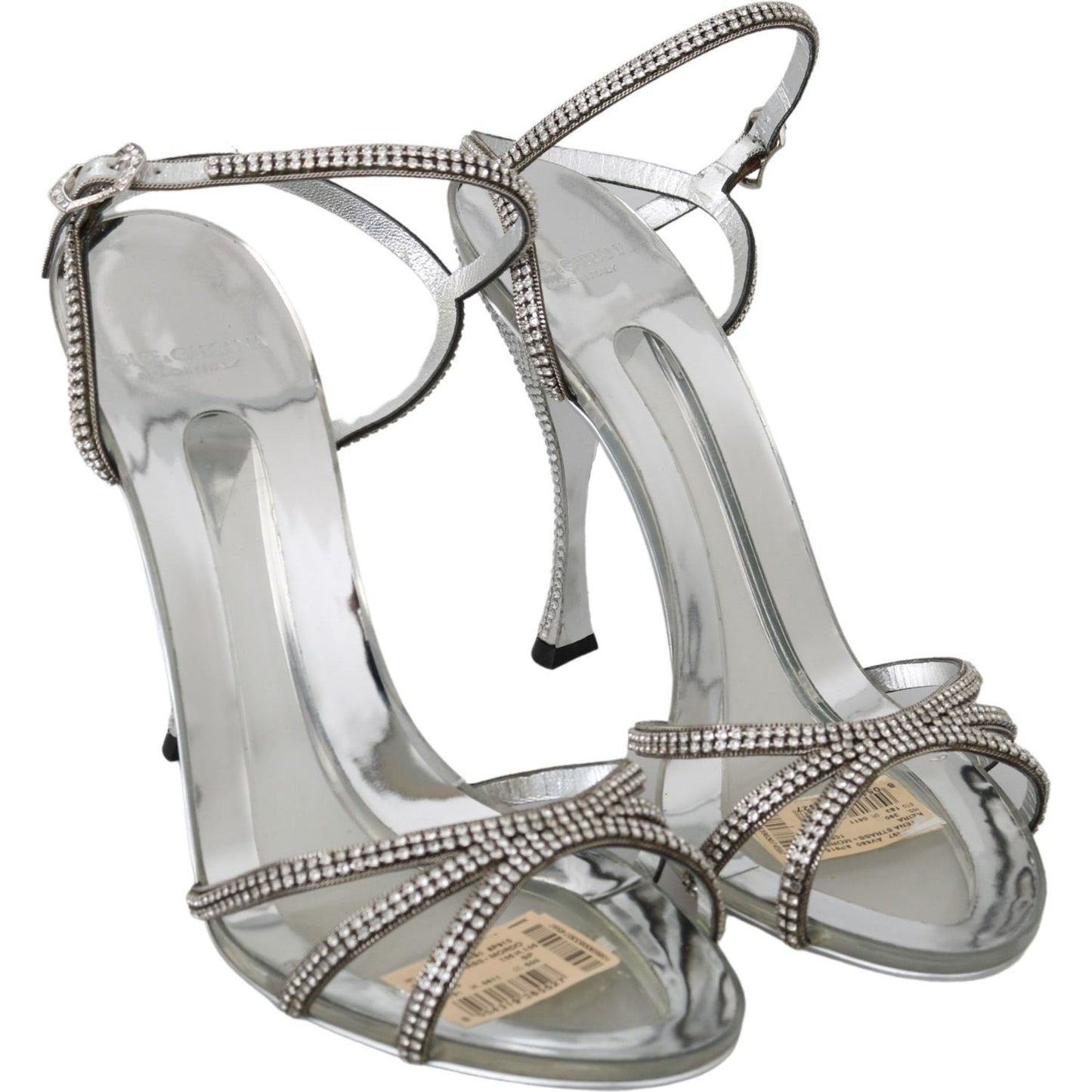 Dolce & Gabbana Silver Crystal Ankle Strap Sandals Shoes LA6906-39