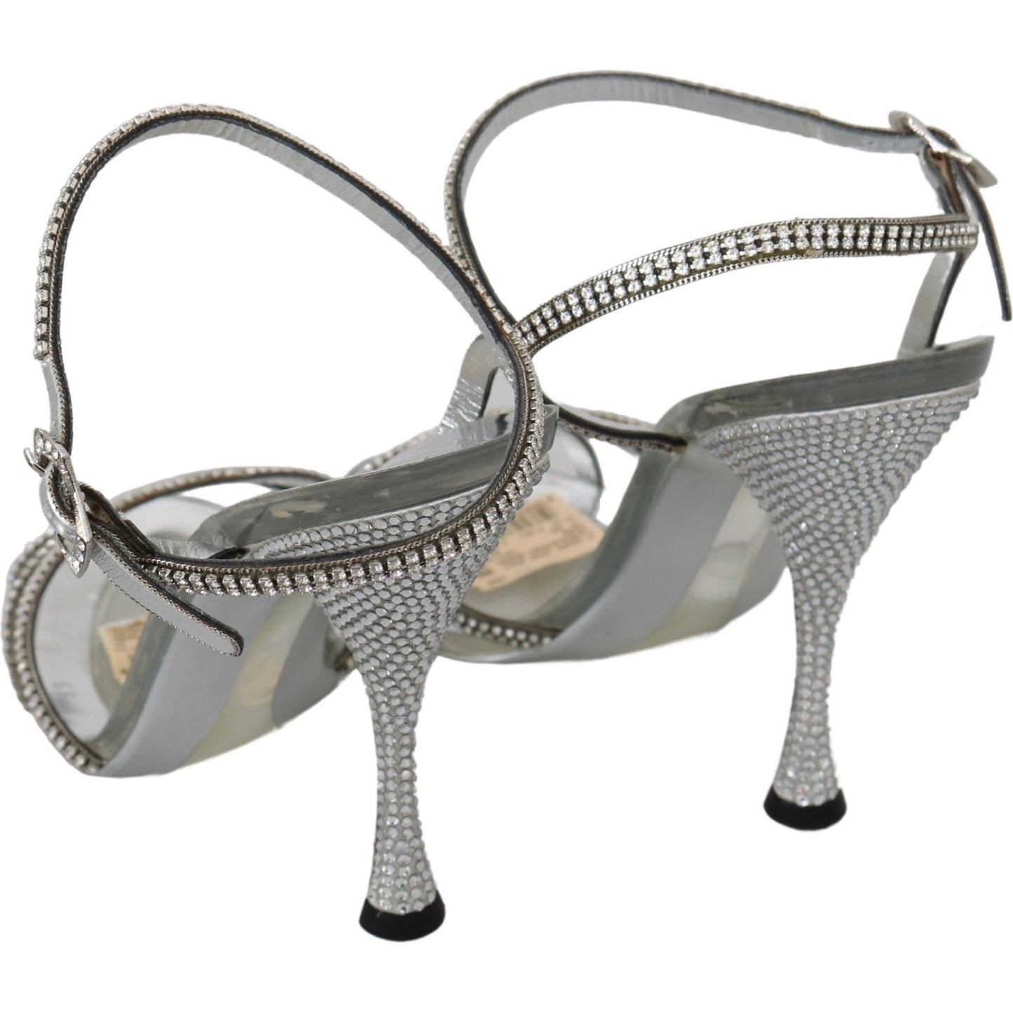 Dolce & Gabbana Silver Crystal Ankle Strap Sandals Shoes