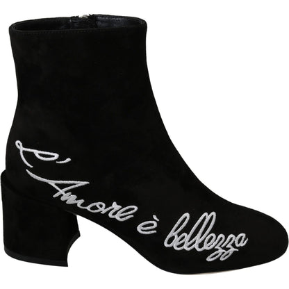 Dolce & Gabbana Black Suede L'Amore E'Bellezza Boots Shoes