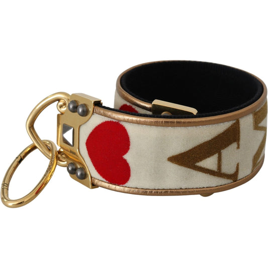 Dolce & Gabbana Gold White Textile Leather AMORE Shoulder Strap BEL60712