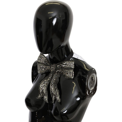 Dolce & Gabbana Silver Crystal Beaded Sequined 100% Silk Catwalk Necklace Bowtie Necklace