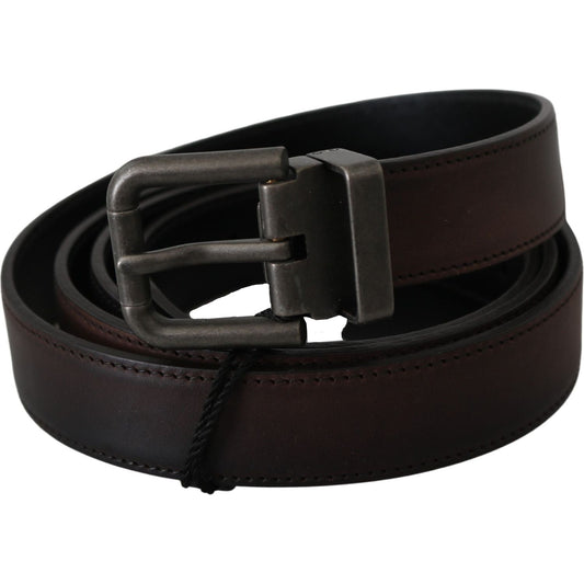 Dolce & Gabbana Solid Brown Leather Gray Buckle Belt BEL60887-115