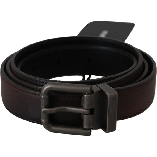 Dolce & Gabbana Solid Brown Leather Gray Buckle Belt BEL60887-115