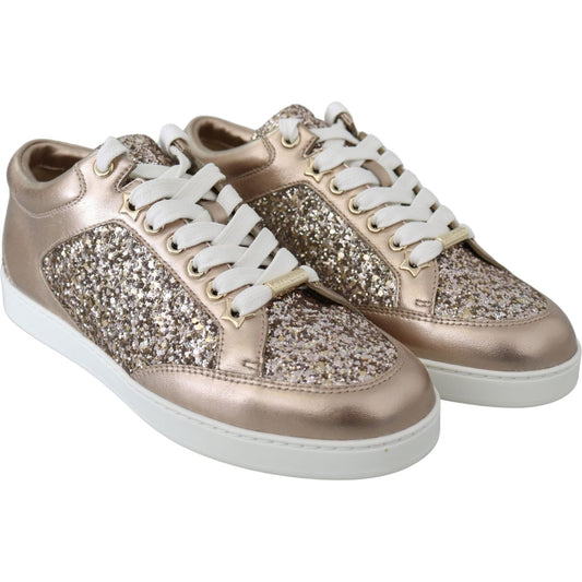 Jimmy Choo Ballet Pink Glitter Leather Sneakers 192954403607