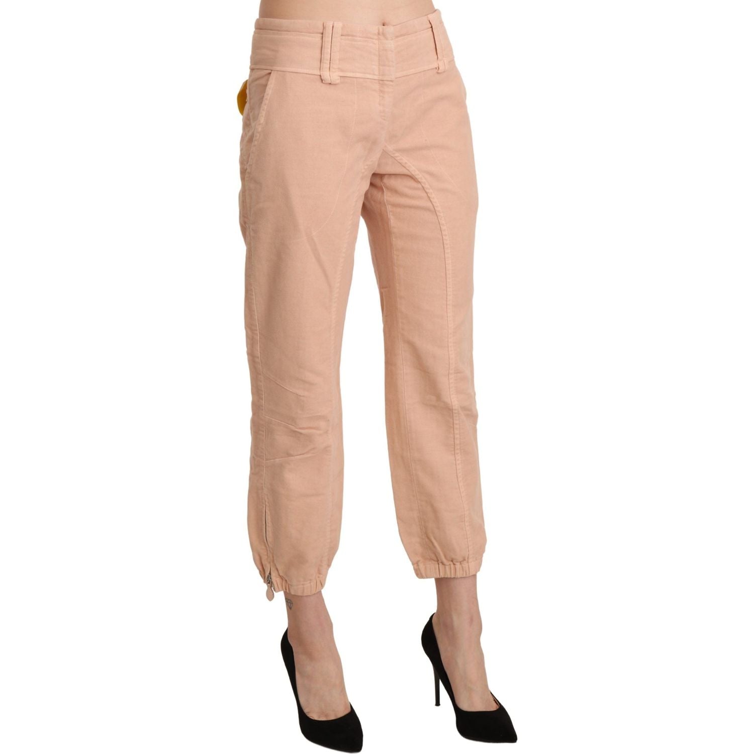 Ermanno Scervino Beige Mid Waist Cropped Cotton Trouser Pants