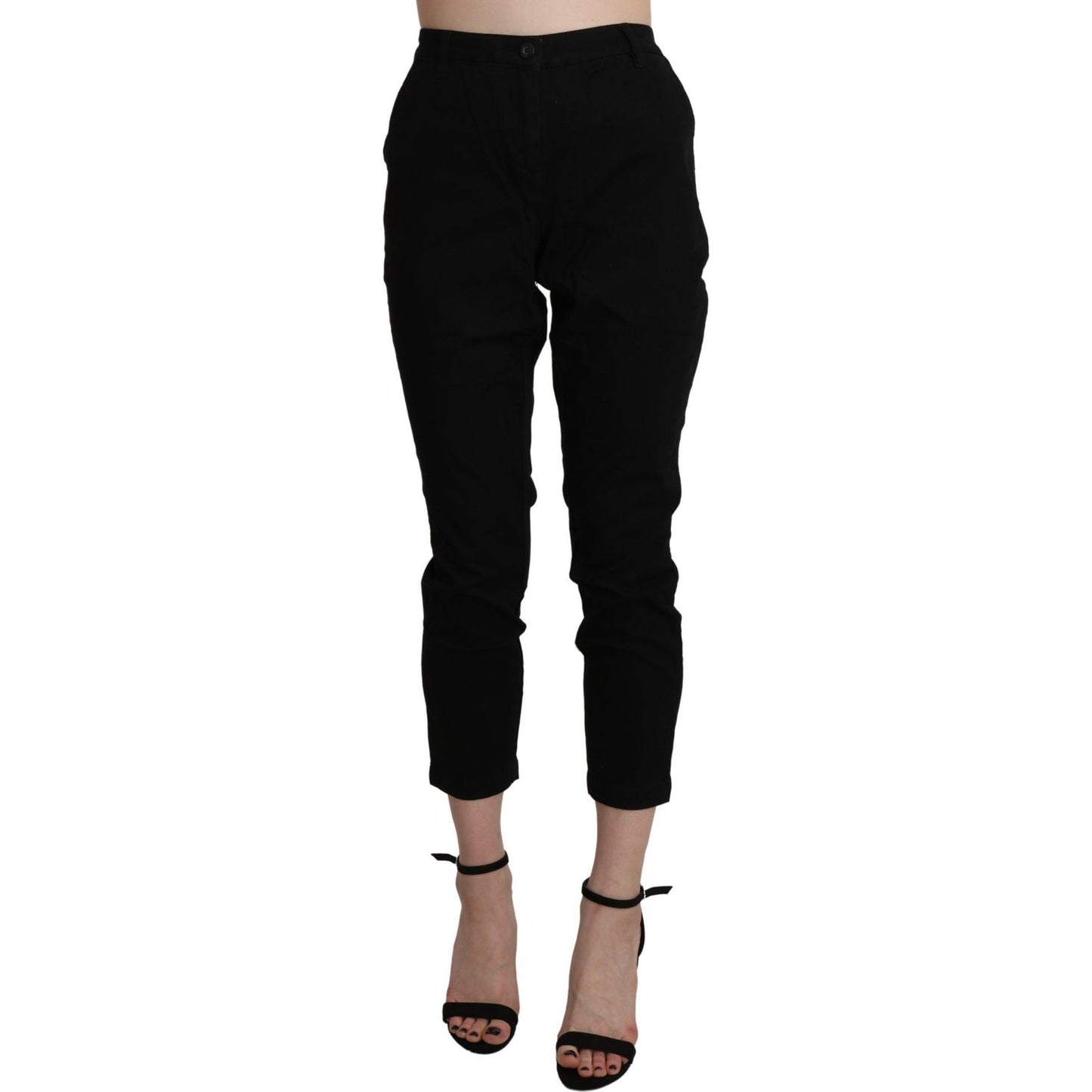 Acht Black High Waist Skinny Cropped Cotton Capri Pant PAN71211-42