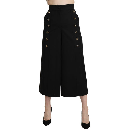 Dolce & Gabbana Black Wide Wool Leg Cropped Trouser Pant PAN71315-36
