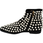 Dolce & Gabbana Black Suede Pearl Studs Boots Shoes LA7217-39
