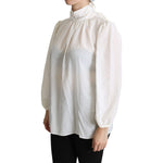 Dolce & Gabbana White Silk Pussy Bow Long Sleeved Top Blouse TSH5358-44