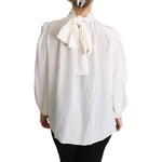 Dolce & Gabbana White Silk Pussy Bow Long Sleeved Top Blouse TSH5358-44