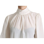 Dolce & Gabbana White Silk Pussy Bow Long Sleeved Top Blouse TSH5358-44