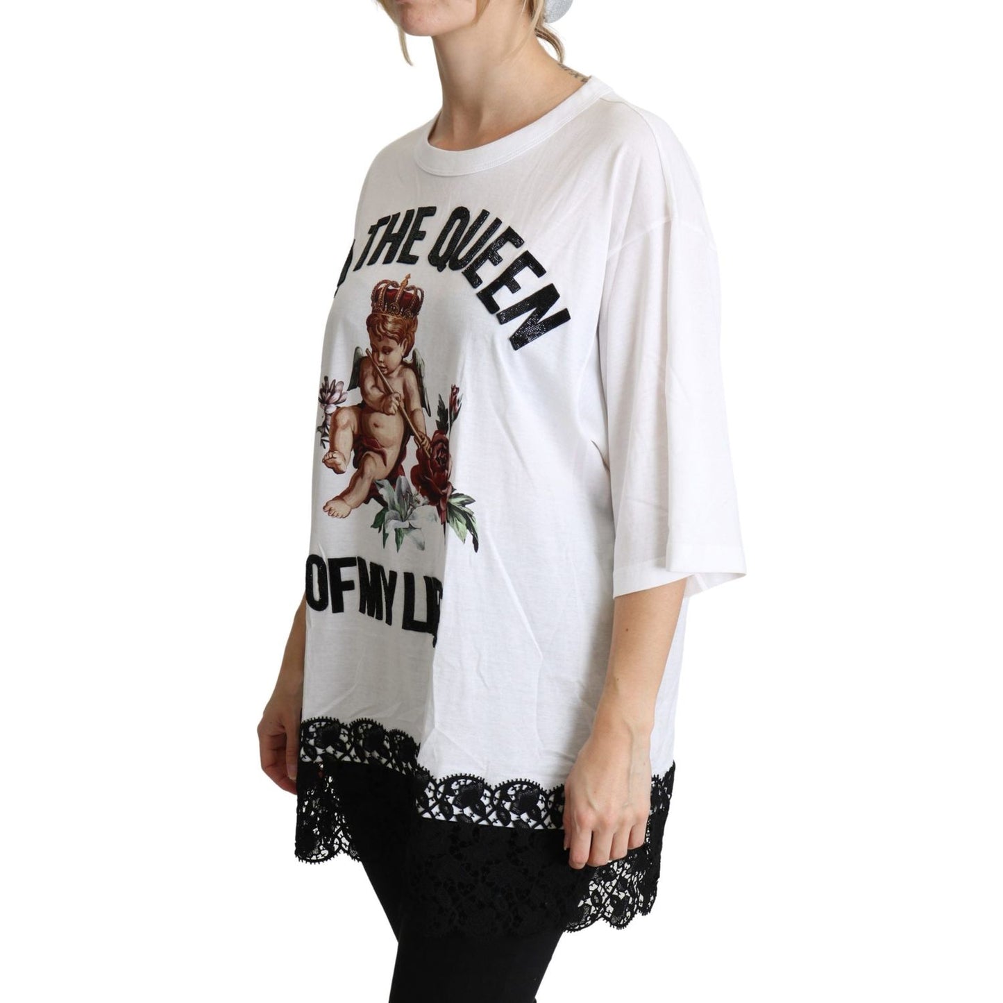 Dolce & Gabbana White Angel Print Cotton Round Neck Shirt Tops TSH5217BG-38