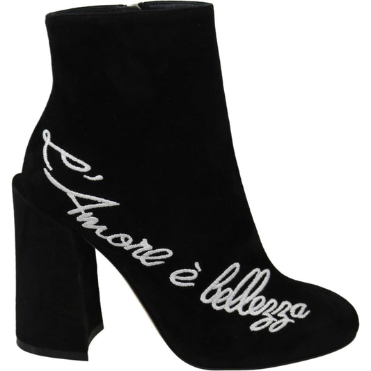 Dolce & Gabbana Black Suede L'Amore E'Bellezza Boots Shoes LA8143-35