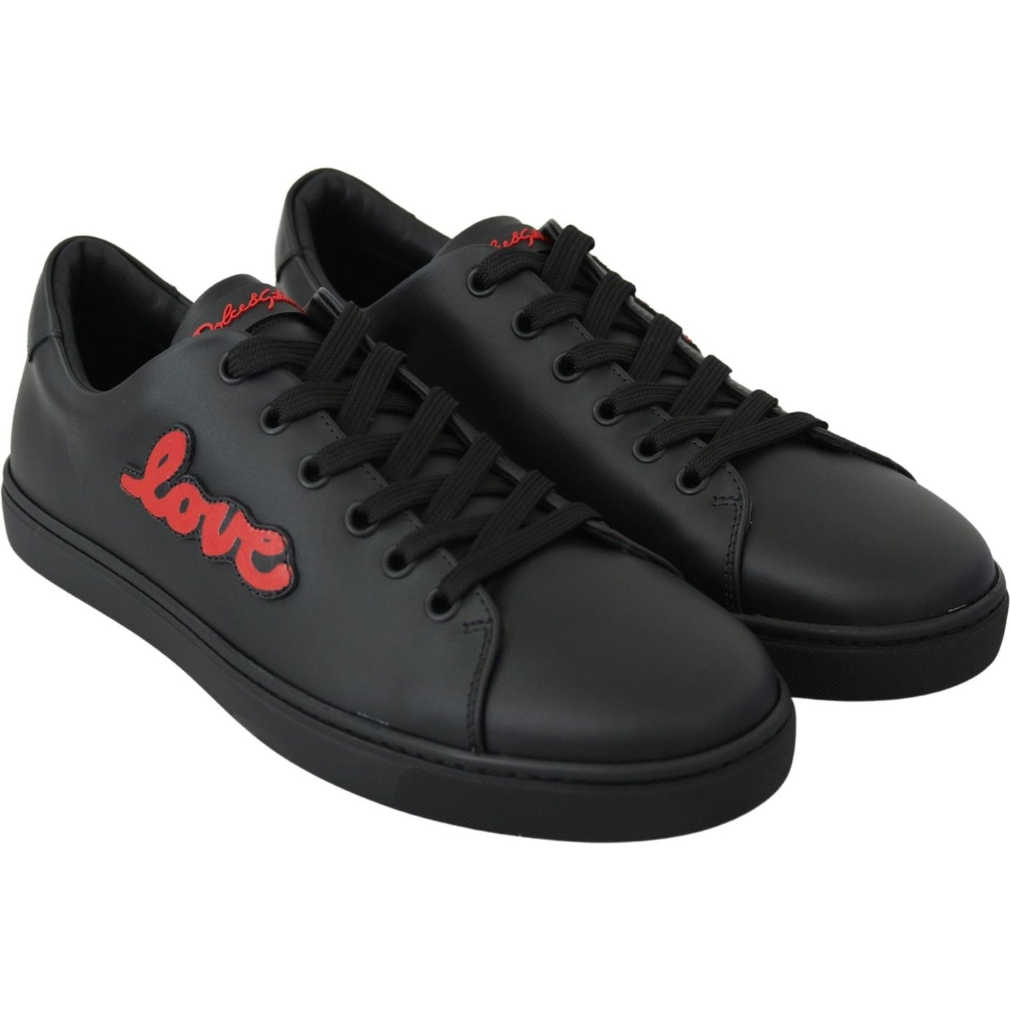 Dolce & Gabbana Black Leather Love Heart Sneakers Womens Shoes