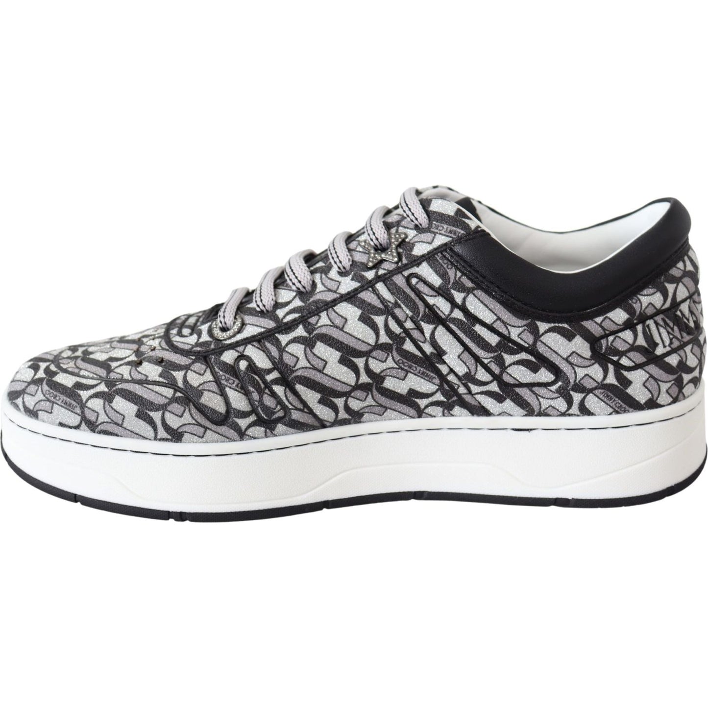 Jimmy Choo Glittering Slip-On Sneakers - Silver and Black 192954927004