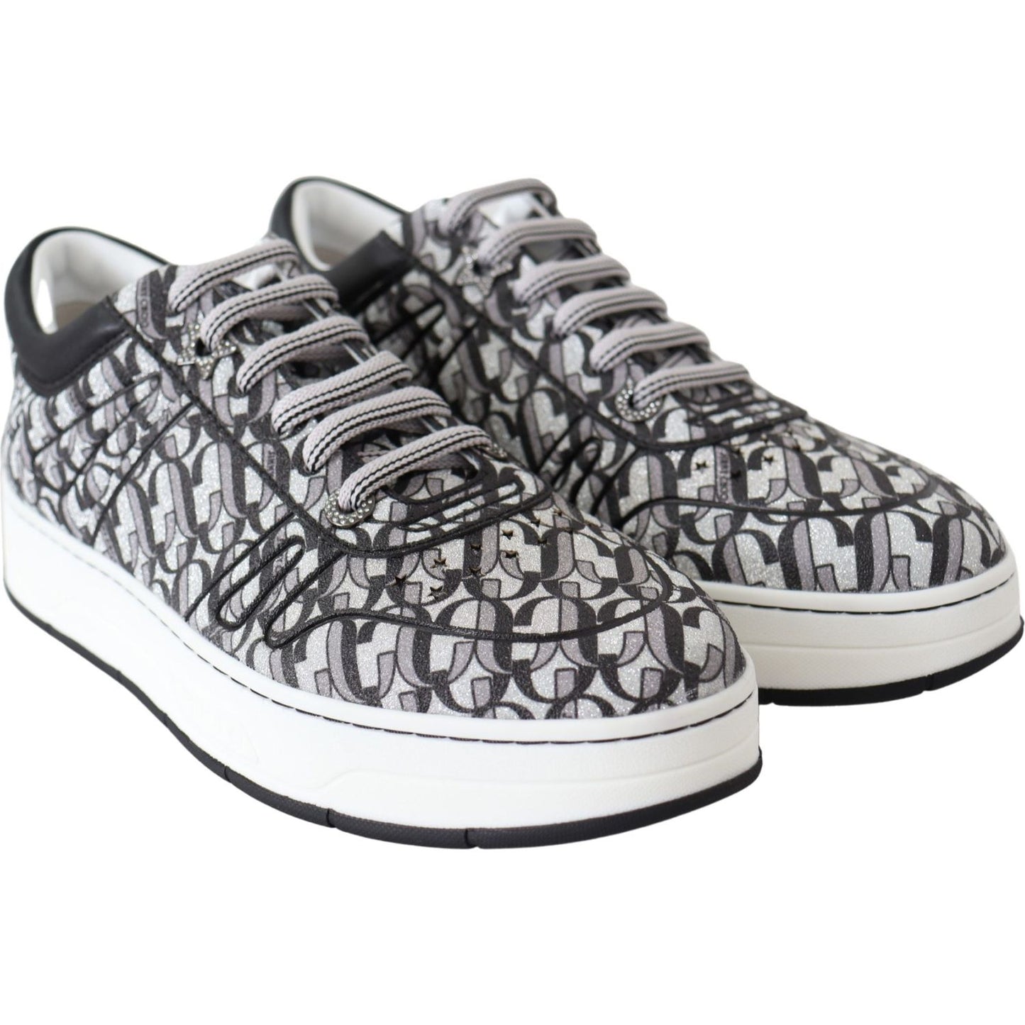 Jimmy Choo Glittering Slip-On Sneakers - Silver and Black 192954927004