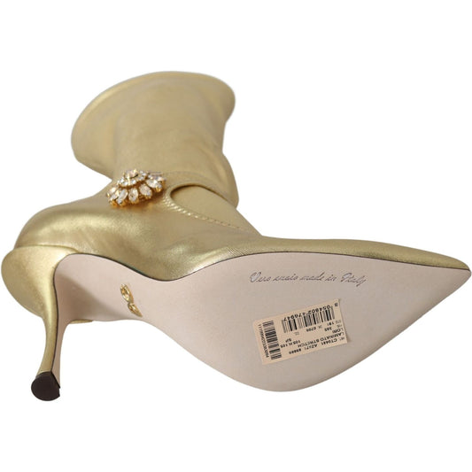 Dolce & Gabbana Dolce & Gabbana Elegant Gold Ankle Boots Socks with Rhinestones LA8132-38.5 1728,35% Elastane,67345645728,Boots - Women - Shoes,Dolce & Gabbana,EU38.5/US8,Gold,Material: 65% Polyamide,New with tags,Shoes,Women,Women - Shoes