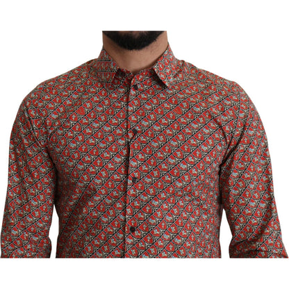 Dolce & Gabbana Red Printed Knight Formal Dress MARTINI Shirt