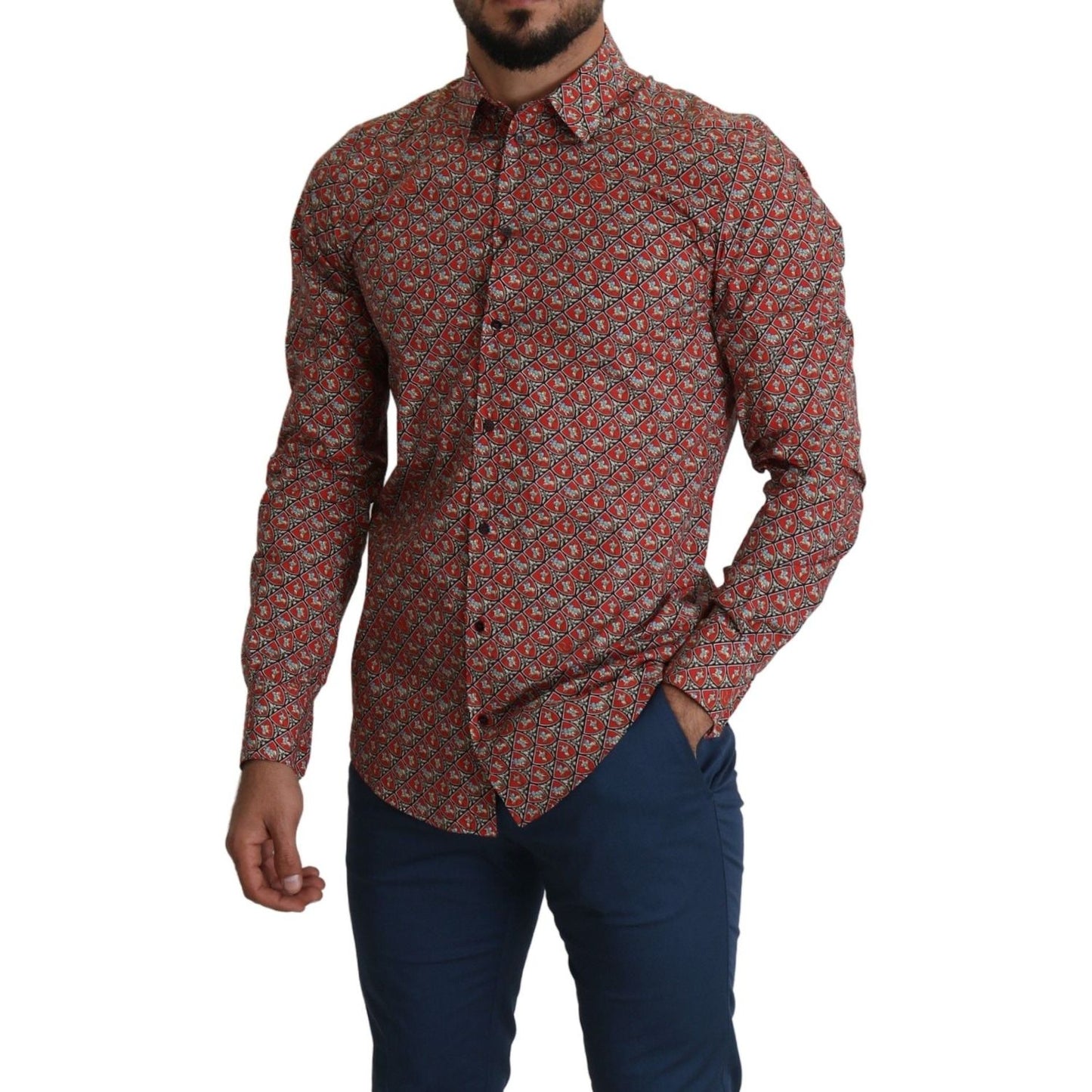 Dolce & Gabbana Red Printed Knight Formal Dress MARTINI Shirt TSH5369-39